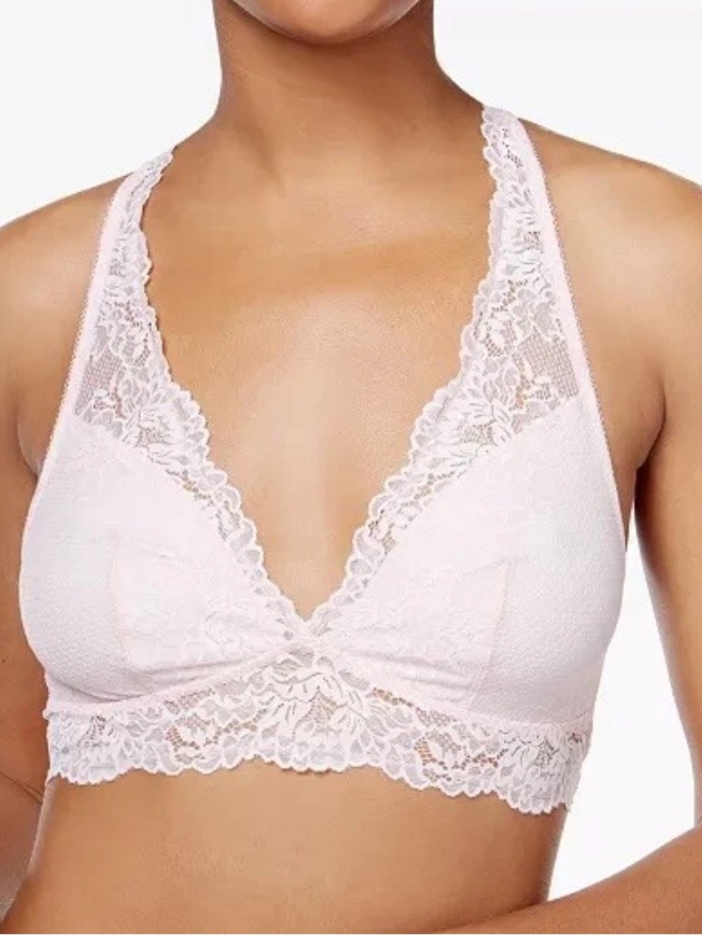 Maidenform Lace T-Back Bralette Lightly Lined Wirefree Bra Pink Pirouette sz L